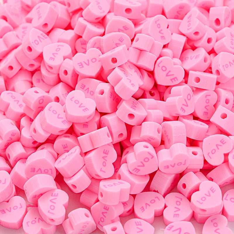 Pink Heart Love Polymer Clay Beads Spacer Loose Bead Jewelry Making DIY
