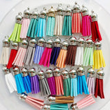 38mm Leather Tassel Pendant Silver Cap Earrings Fringe Charms Keychain