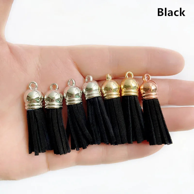 38mm Leather Tassel Pendant Silver Cap Earrings Fringe Charms Keychain