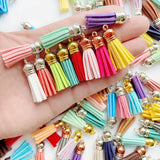 38mm Leather Tassel Pendant Silver Cap Earrings Fringe Charms Keychain