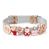 Christmas Stainless Steel Mesh Bracelet with Santa Claus Snowman Charm