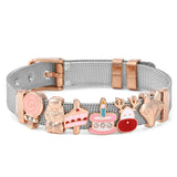 Christmas Stainless Steel Mesh Bracelet with Santa Claus Snowman Charm