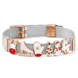 Christmas Stainless Steel Mesh Bracelet with Santa Claus Snowman Charm