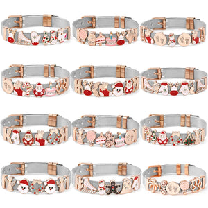 Christmas Stainless Steel Mesh Bracelet with Santa Claus Snowman Charm
