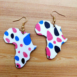 African Map Drop Earrings Women Wooden Asymmetrical Earring