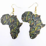African Map Drop Earrings Women Wooden Asymmetrical Earring