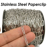 30ft Stainless Steel Paperclip Chain Silver Rectangle Link Bulk Chain