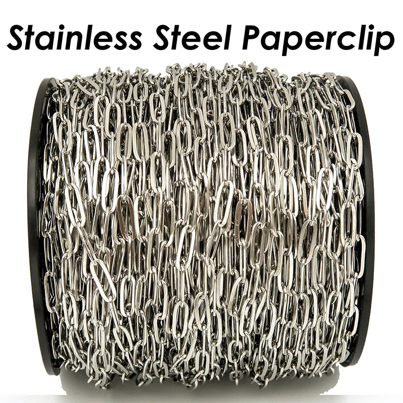 30ft Stainless Steel Paperclip Chain Silver Rectangle Link Bulk Chain