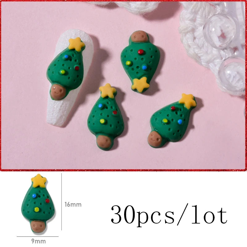 30 PCS Christmas Nail Art Earrings Resin 3D Cartoon Decorations