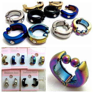 30 Pairs Zircon Stainless Steel Hoop Earring With CZ Men's Ear Jewelry