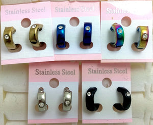 30 Pairs Zircon Stainless Steel Hoop Earring With CZ Men's Ear Jewelry