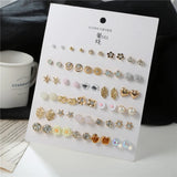 30 Pairs Women's Earrings Set Geometric Crystal Heart Beaded Stud Earrings