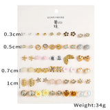30 Pairs Women's Earrings Set Geometric Crystal Heart Beaded Stud Earrings