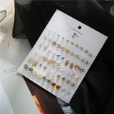 30 Pairs Women's Earrings Set Geometric Crystal Heart Beaded Stud Earrings
