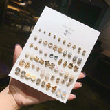 30 Pairs Women's Earrings Set Geometric Crystal Heart Beaded Stud Earrings