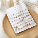 30 Pairs Women's Earrings Set Geometric Crystal Heart Beaded Stud Earrings