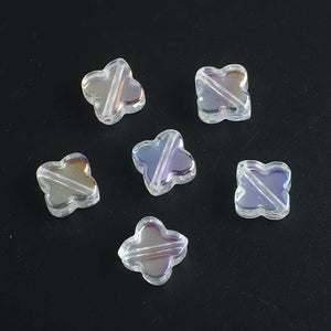 30 Pcs 10mm Glass Petal Flower Charms Cross Pendants Lucky Clover Beads