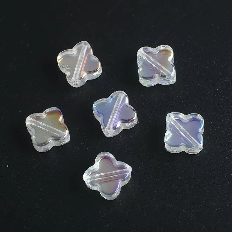 30 Pcs 10mm Glass Petal Flower Charms Cross Pendants Lucky Clover Beads