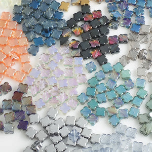 30 Pcs 10mm Glass Petal Flower Charms Cross Pendants Lucky Clover Beads