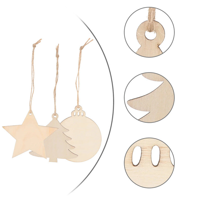 30 Pcs Christmas Wood Pendant Wooden Craft Xmas Tree Ornament Boxwood Decor