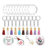 30 Pcs Circle Acrylic Discs Keychain Blank Clear DIY Set with Tassels Keyring