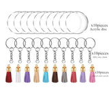 30 Pcs Circle Acrylic Discs Keychain Blank Clear DIY Set with Tassels Keyring