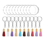 30 Pcs Circle Acrylic Discs Keychain Blank Clear DIY Set with Tassels Keyring