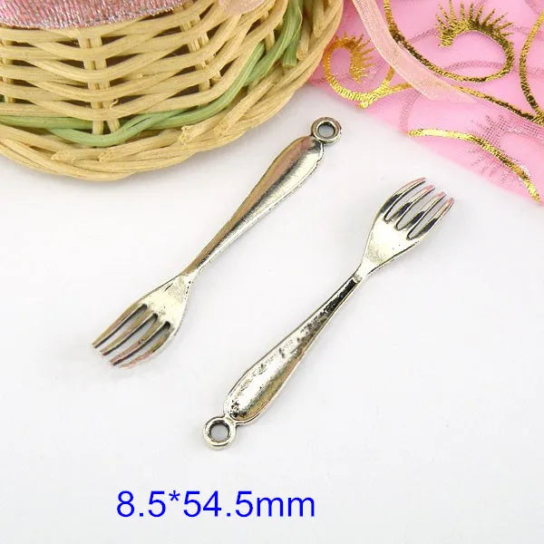30 Antique Tibetan Silver Fork Charms Pendants 8.5*54.5mm