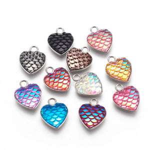 30 Pcs Heart Fish Scale Charms Stainless Steel Pendants for DIY Jewelry