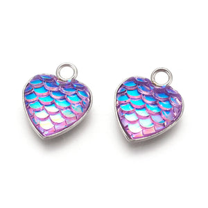 30 Pcs Heart Fish Scale Charms Stainless Steel Pendants for DIY Jewelry