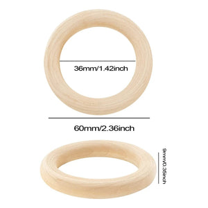 30 Pcs Natural Wood Rings 60Mm for DIY Craft Ring Pendant Jewelry Making