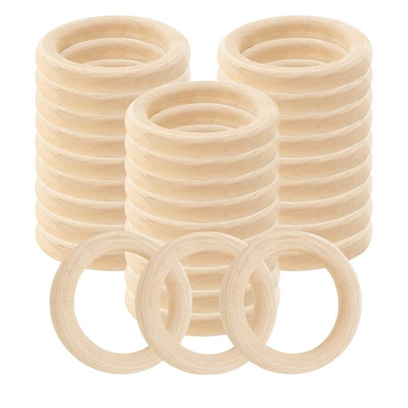 30 Pcs Natural Wood Rings 60Mm for DIY Craft Ring Pendant Jewelry Making