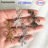 30 Pcs Raw Brass Branch Flowers Leaf Charms Filigree Embellishment