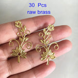 30 Pcs Raw Brass Branch Flowers Leaf Charms Filigree Embellishment