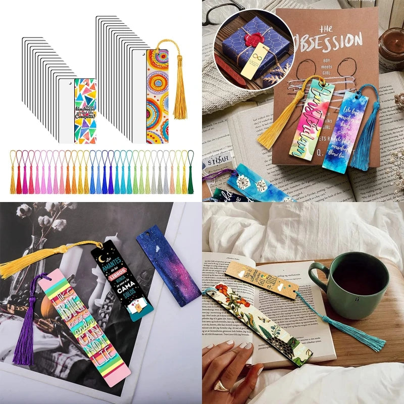 30 Pcs Sublimation Blank Products with 30Pcs Colorful Tassel Bookmark Crafts