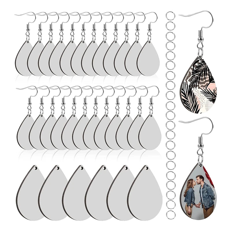 30 Pcs Sublimation Earring Blanks with Hooks, Rings