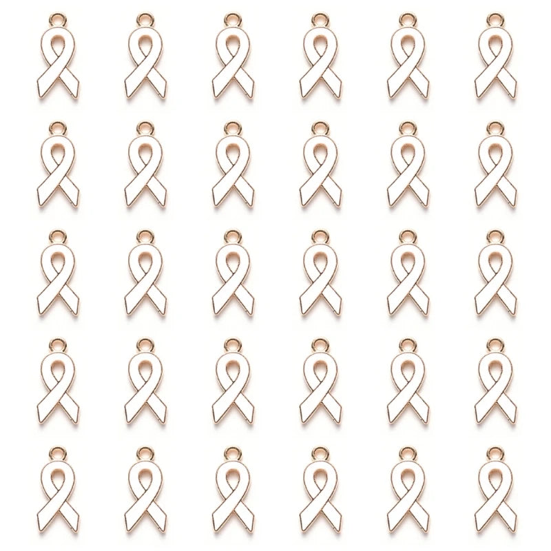 30 Pink/Purple/Red Ribbon Pendants Charms for Breast Cancer Awareness