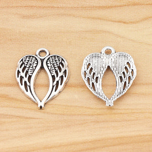 30Pcs Tibetan Silver Guardian Angel Wings Heart Charms for DIY Jewelry Making