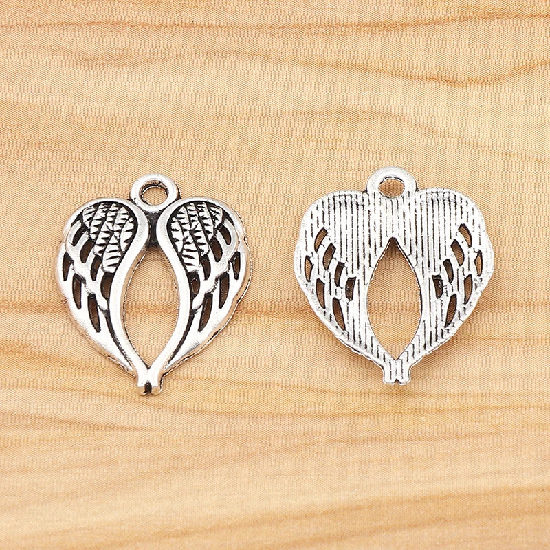 30Pcs Tibetan Silver Guardian Angel Wings Heart Charms for DIY Jewelry Making