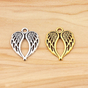 30Pcs Tibetan Silver Guardian Angel Wings Heart Charms for DIY Jewelry Making