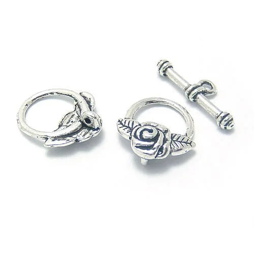 30 Sets Flower Circle 20x15MM Antique Style Toggle Bracelets Clasps