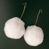 Fur Ball Drop Earrings Gold Hooks Dancing Jewelry