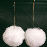Fur Ball Drop Earrings Gold Hooks Dancing Jewelry