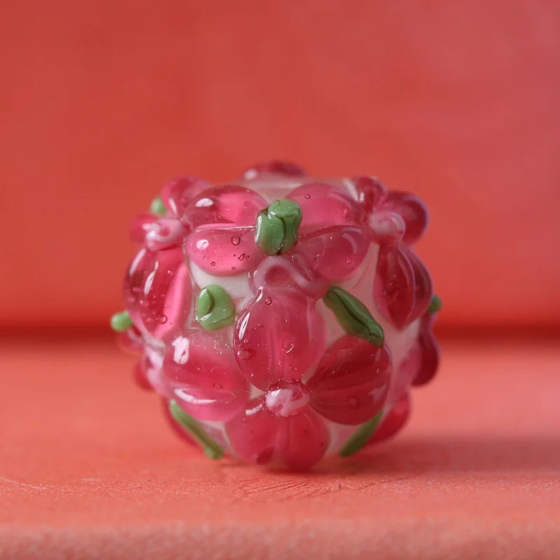 30 3D Multicolor Lampwork Glass Encased Floral Beads for Diy Bracelet Jewelry