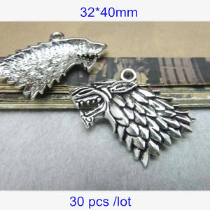 30 Wolf Head Antique Metal Charms 32*40mm DIY Pendant Bracelet Earrings
