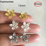 30 pcs -13mm Brass Flower Charms Bead Caps, Double Layer Metal Flowers