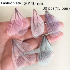 30 pcs Fabric Wings Charms For Earrings Making, Chiffon Dragonfly Wings