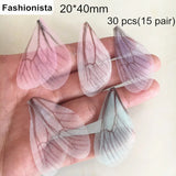 30 pcs Fabric Wings Charms For Earrings Making, Chiffon Dragonfly Wings