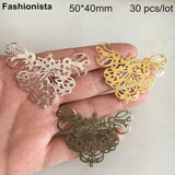 30 pcs 50x40mm Metal Filigree Butterfly Charms in Gold, Silver, Bronze