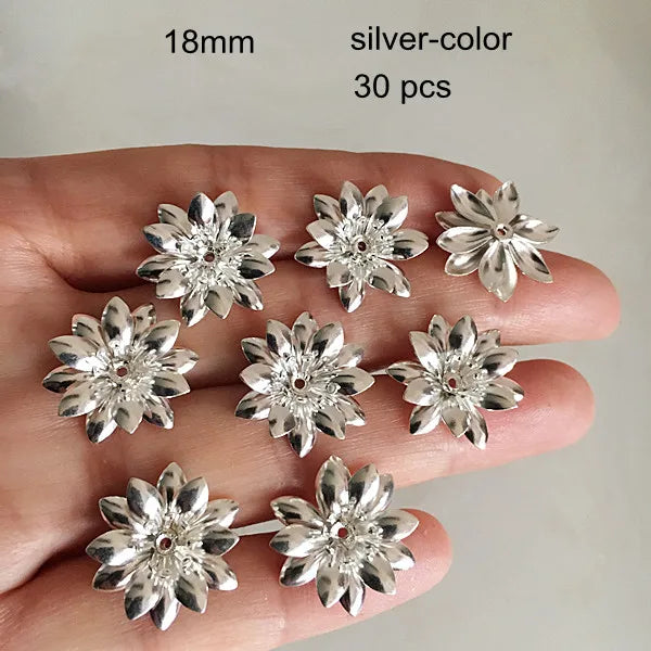 30 pcs Brass 3D Flower Bead Caps, DIY Crafts Findings